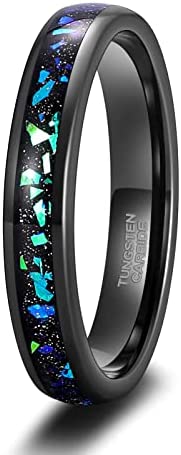 TRUMIUM 4mm 6mm Mens Tungsten Wedding Rings Galaxy Opal Inlay Wedding Bands for Women Black Sand Two Tone Polished Comfort Fit Size 5-13