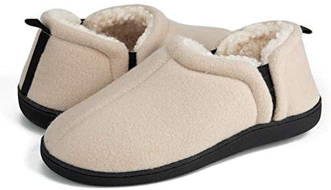Slippers for Men Cozy Memory Foam Closed Back House Shoes with Plush Sherpa Fleece Lining Anti-Skid Rubber Sole Slip on Flats Slippers Indoor Outdoor