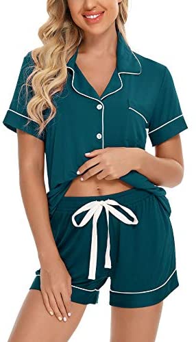 Womens Pajamas Set Short Sleeve Sleepwear Button Down Nightwear Shorts Soft Pj Sets S-XXL