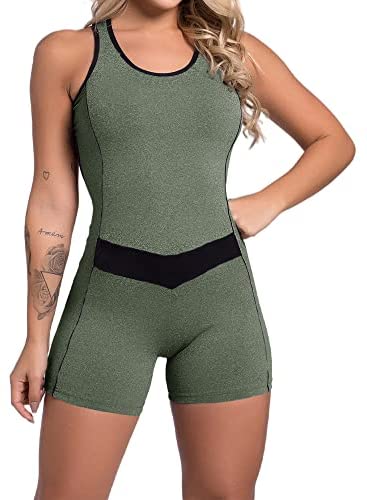 Womens Sleeveless Workout Rompers Active Yoga Running Bodycorn Jumpsuit Activewear