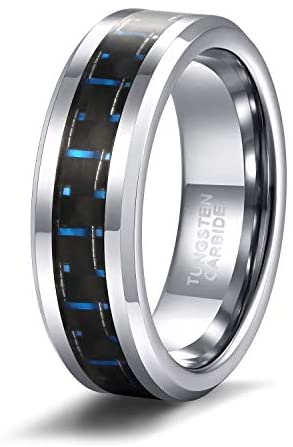 TRUMIUM 6mm 8mm Black Blue Tungsten Ring Carbon Fiber Inlay Wedding Band for Men Women Size 4-15