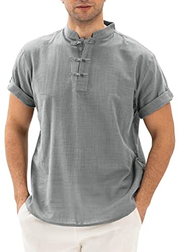 Yasiter Men's Casual Lightweight Henley Frog Button Closure Soft Solid Breathable Short Sleeve Henley Shirts