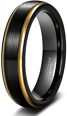 TRUMIUM 4mm 6mm 8mm Mens Tungsten Wedding Rings Black Gold Wedding Band for Women Two Tone Brush Comfort Fit Size 6-13
