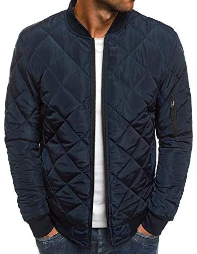 Mens Quilted Bomber Jackets Rib Diamond Lightweight Varsity Jackets Winter Chunky Flight Padded Coat Outwear