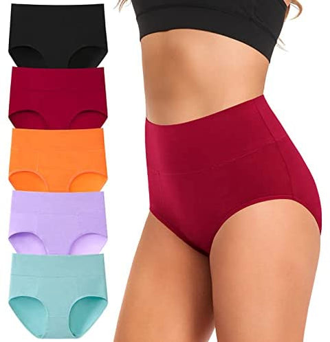Women's Underwear Cotton, High Waisted Full Coverage Briefs, Soft Stretch No Muffin Top Ladies Panties Regular & Plus Size