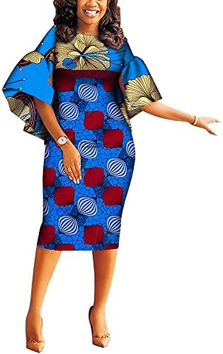 Women African Dashiki Dresses Traditional Print Patchwork Knee Length Dress for Lady