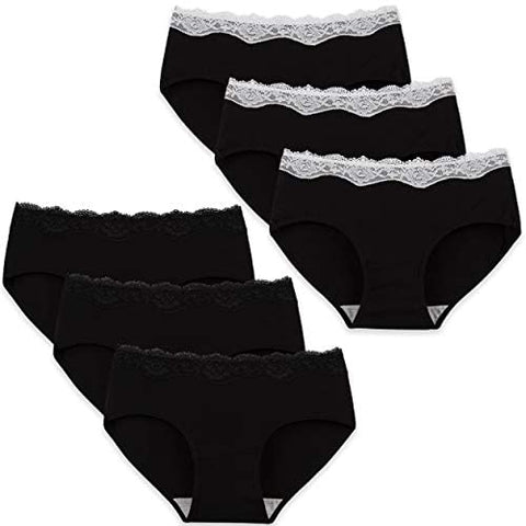 INNERSY Womens Lace Underwear Cotton Hipster Panties Regular & Plus Size 6-Pack