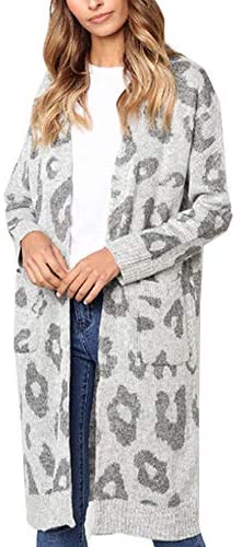 Women's Leopard Knit Open Front Long Sleeve Casual Cardigans