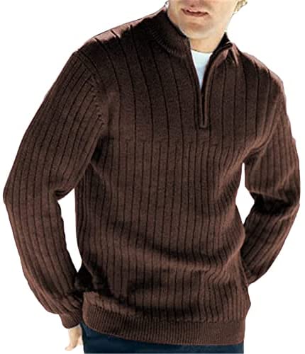 Mens Quarter Zip Up Sweaters Turtleneck Plain Knitted Pullover Casual Ribbed Chunky Fall Winter Polo