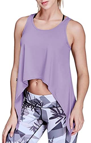 Women's Casual Scoop Neck Yoga Tank Tops Sleeveless Irregular Hem Solid Workout Running Crop Tops T Shirts