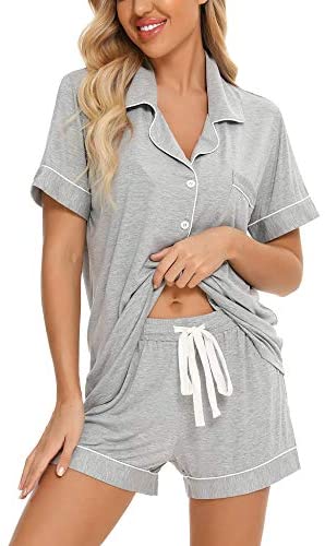 Womens Pajamas Set Short Sleeve Sleepwear Button Down Nightwear Shorts Soft Pj Sets S-XXL