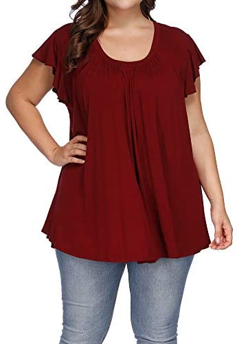 Women's Plus Size Top Short Sleeve Casual Ruffle Loose Pleated Flowy Summer T Shirts