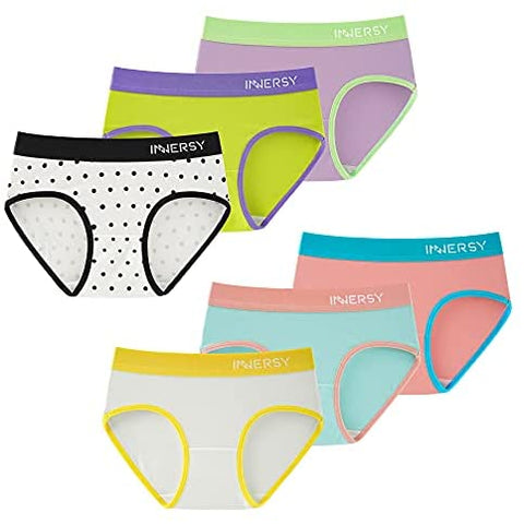 INNERSY Big Girls' Underwear Teens Contrasting Color Cotton Briefs Panties 6 Pack