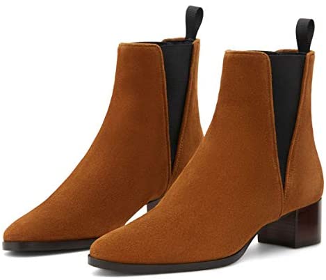 Women Boots Comfy Cutout Medium Chunky Heels Round Toe Pull On Classic Office Shoes Size 4-15 M US