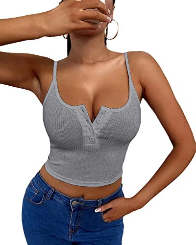 Women's Tank Scoop Neck Henley Adjustable Tank Tops Sleeveless Button Down Shirts