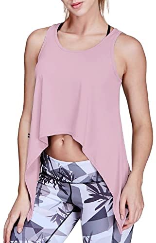 Women's Casual Scoop Neck Yoga Tank Tops Sleeveless Irregular Hem Solid Workout Running Crop Tops T Shirts