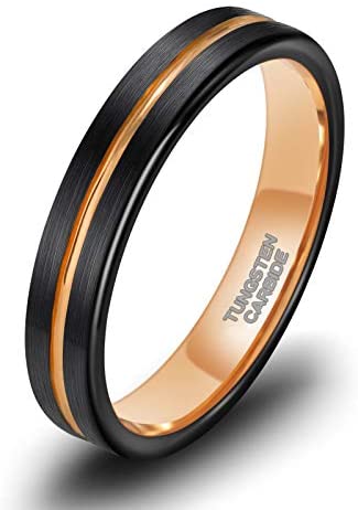 TRUMIUM 4mm Tungsten Ring Wedding Bands for Men Women Thin Groove Two Tone Engagement Ring Size 5-12