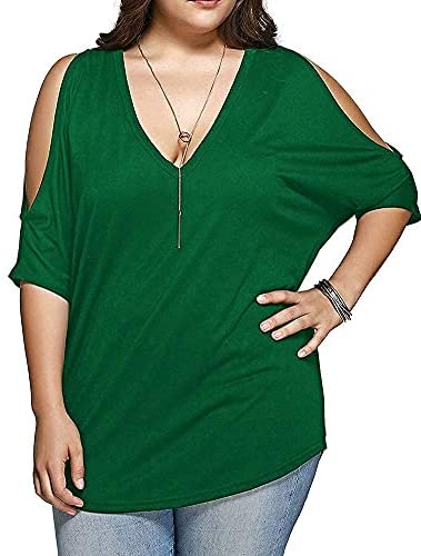 Women Plus Size Tops V Neck Short Sleeve Batwing Top Cold Shoulder T Shirt