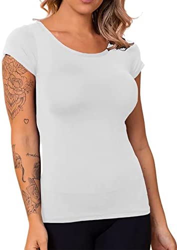 Womens Short Sleeve Backless Slim Workout T-Shirt Yoga Running Workout Essential Tops