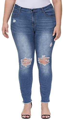 Womens Plus Size Jeans Stretch High Waisted Ripped Skinny Jeans Casual Distressed Jeggings with Pockets