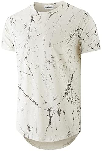 KLIEGOU Mens Hipster Hip Hop Ripped Round Hemline Pattern Print T Shirt