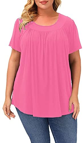 Plus Size Blouse Women Short Sleeve Blouses Summer Casual Pleated Tops