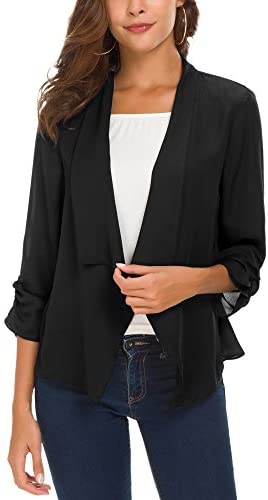 Women's Ruched Sleeve Lightweight Thin Chiffon Blazer