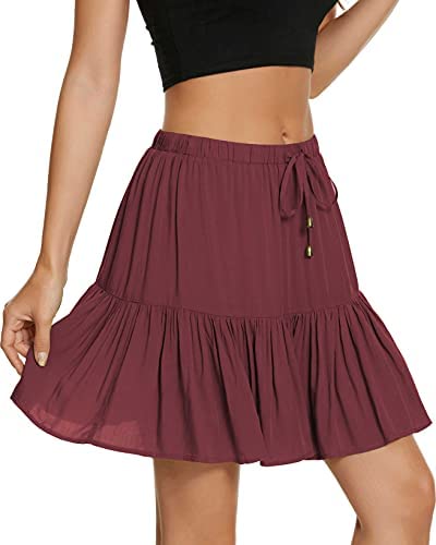 Women's Flared Short Skirt Floral/Solid Ruffle Mini Skater Skirt