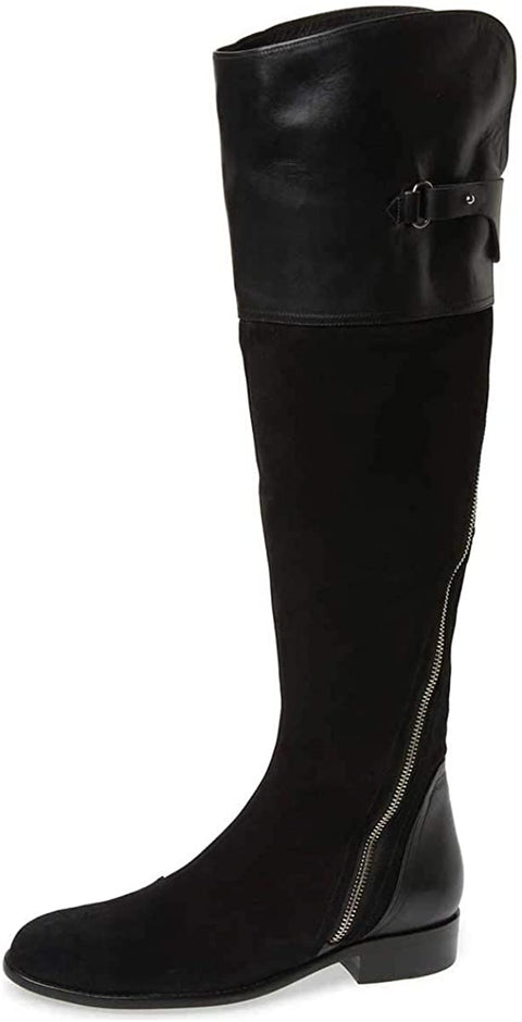 FSJ Women Fashion Riding Knee High Long Boots Round Toe Low Chunky Heels Winter Shoe 15 Black
