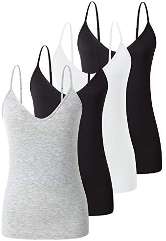 Xelky Womens V Neck Camisole Lightweight Tank Tops Adjustable Spaghetti Strap Undershirts Stretch Soft Plain cami 4 Pack S-XL