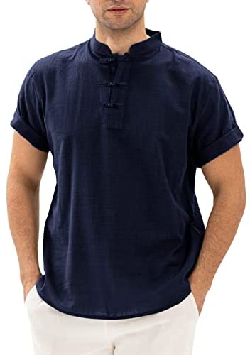 Yasiter Men's Casual Lightweight Henley Frog Button Closure Soft Solid Breathable Short Sleeve Henley Shirts