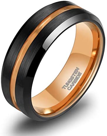 TRUMIUM 8mm Mens Wedding Ring Tungsten Centre Groove Beveled Edge Matte Brushed Comfort Fit Size 6-14