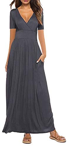 Women's V Neck Short Sleeve Floral Print Dress Maxi Casual Dresses