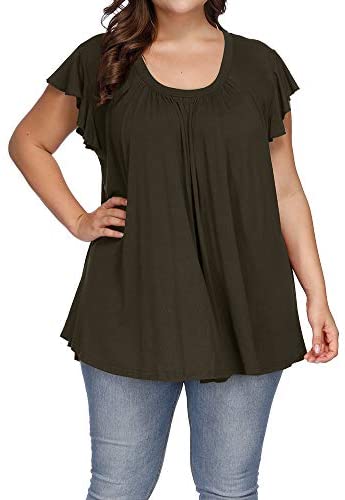 Women's Plus Size Top Short Sleeve Casual Ruffle Loose Pleated Flowy Summer T Shirts