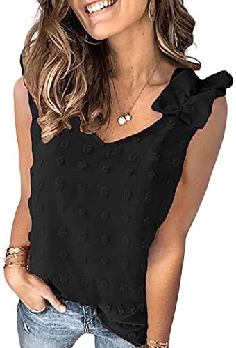Women Chiffon Pleated Vest Top Solid Color Textured Ruffle Sleeveless Tank Tops