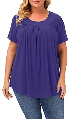 Plus Size Blouse Women Short Sleeve Blouses Summer Casual Pleated Tops