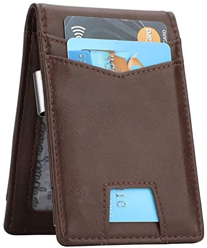Slim Minimalist Front Pocket Wallet with Money Clip for Men, Genuine Leather RFID Blocking
