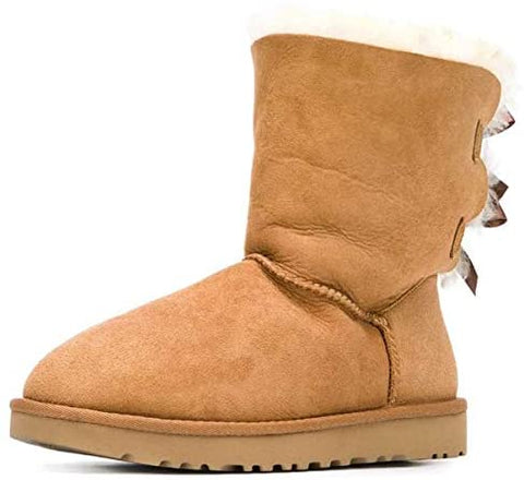 FSJ Women Cute Winter Flats Round Toe Ankle Snow Boots Comfy Low Heels Warm Fur Bows Shoes Size 4-15 US