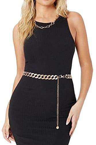 XZQTIVE Waist Chain Belts for Women Rhinestone Crystal Waist Belts Chain for Dresses Adjustable Ladies Metal Body Link Belt