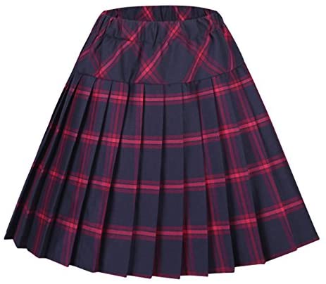Women's Elastic Waist Plaid Pleated Skirt Tartan Skater School Uniform Mini Skirts