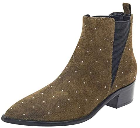 FSJ Women Pointed Toe Chelsea Ankle Booties Block Low Heels Studded Boots Comfortable Trendy Suede Daily Fall Shoes Size 4-15 US