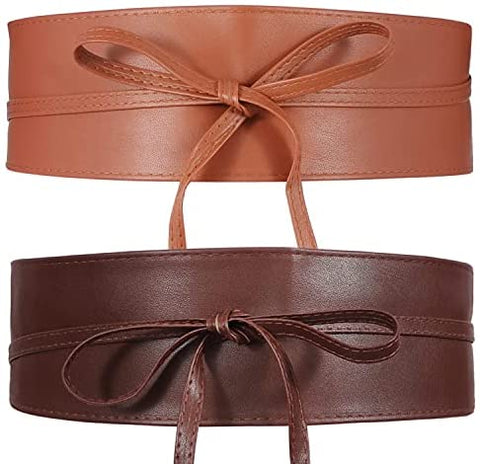 Womens Waist Belts For Dress Wide Leather Cinch Belt Lace Up Wrap Around Obi Bowknot Waistband