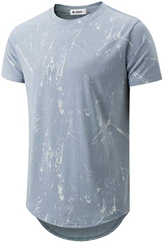 KLIEGOU Mens Hipster Hip Hop Ripped Round Hemline Pattern Print T Shirt