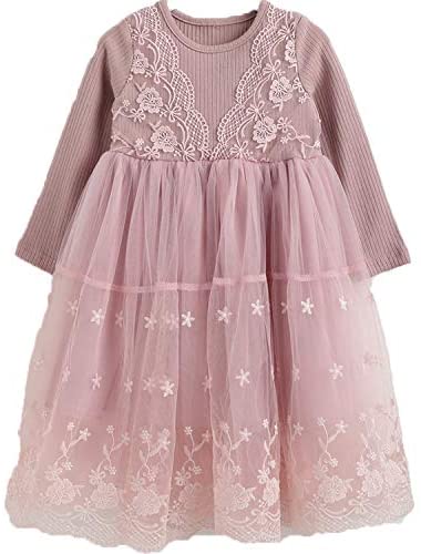 Baby Girls Dress Long Sleeves Tulle Princess Gypsophila Dresses Casual for Toddler Girl Age 6M-7T