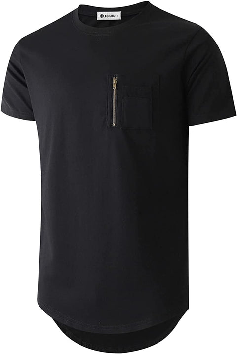 KLIEGOU Mens Cotton Hipster Crewneck T-Shirt with Zip Pocket(K218)