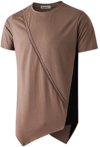KLIEGOU Men's Fashion Splicing Irregular Hem Hip Hop T-Shirt
