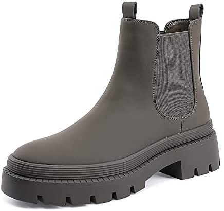 EETTARO Women's Low Heel Chelsea Boots Round Toe Elastic Ankle Boot Ladies Slip On Waterproof Leather Booties