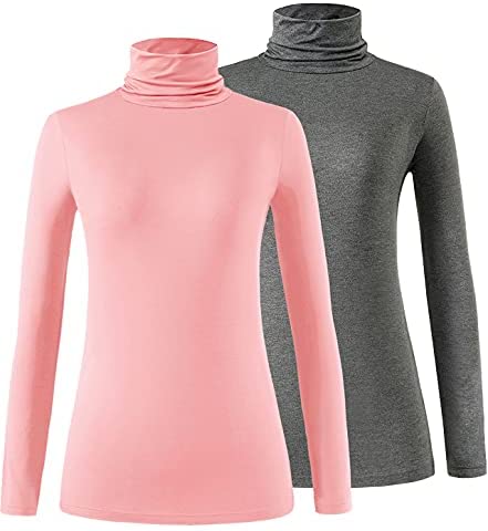 Xelky Womens Long Sleeve Turtleneck Shirt Lightweight Slim Turtle Neck Active Tops Basic Pullover Undershirt 2 Pack