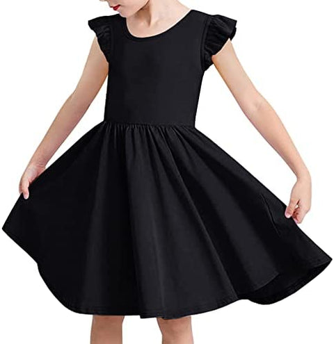 GAMISOTE Girls Flowy Dress Ruffle Cap Sleeve A Line Twirly Skater Summer Midi Dresses with Pocktes 7-14 Years