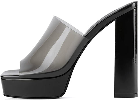 FSJ Women Summer Open Toe Chunky High Heels Platform Slipper Square Toe Mule Casual Slip on Dress Sandals Slide Backless Bridal Party Outfit Shoes Size 4-15 US